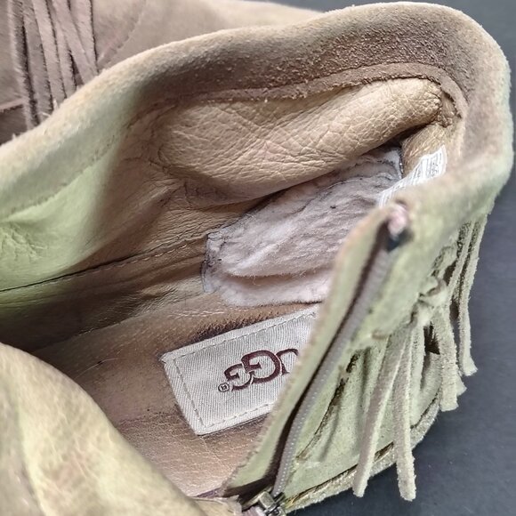 UGG Shenendoah Boots Womens Size 8 Tan Leather Fringe Ankle Moccasin Zip Slip On - Picture 8 of 9